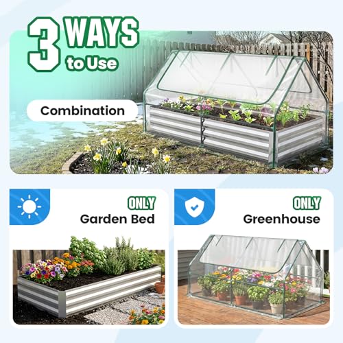 6x3x1ft Galvanized Raised Garden Bed with Cover