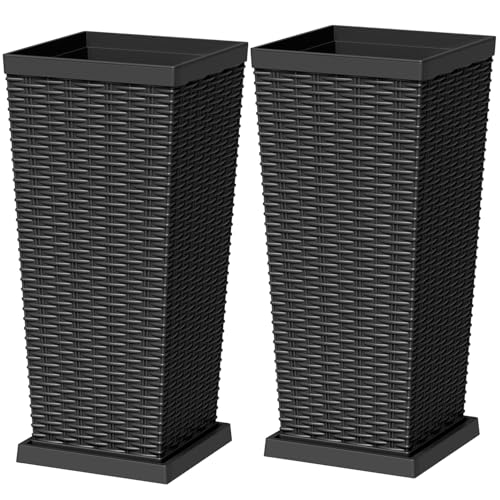 Set of 2 Tall Plastic Planters with Saucer