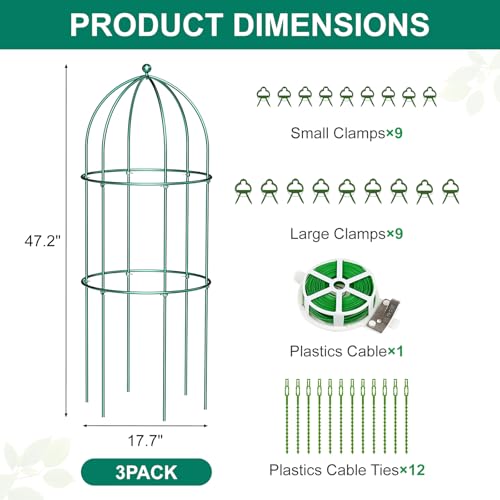 3 Pack Plant Support Cage Large Peony Cages (47.2"H x 17.7"W/3PC / Green)
