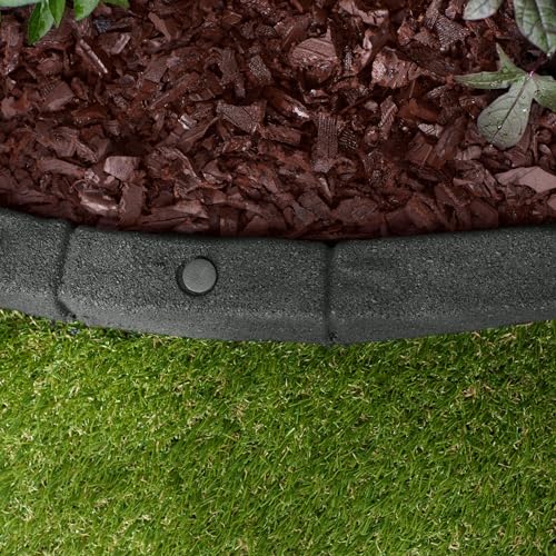 4' Rubber Cobblestone Flexible No Dig Landscape Mulch Border Edging with Anchoring Spikes for Lawns (2 Edgers)