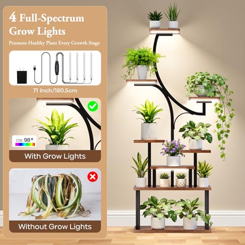 Plant Stand Indoor with 4 Grow Lights & 3 Colors (Black)