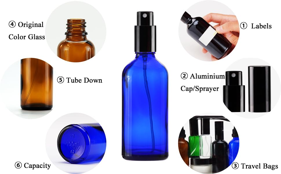 Blue Glass Spray Bottles 4oz (9 Count)