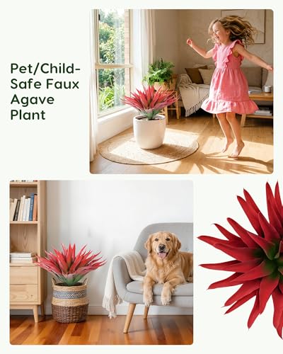 Outdoor Fake Agave Artificial Plant (Red-22 Inch-2 Pack)