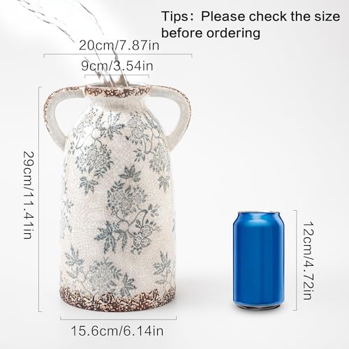11.2" Tall Blue and White Ceramic Vase