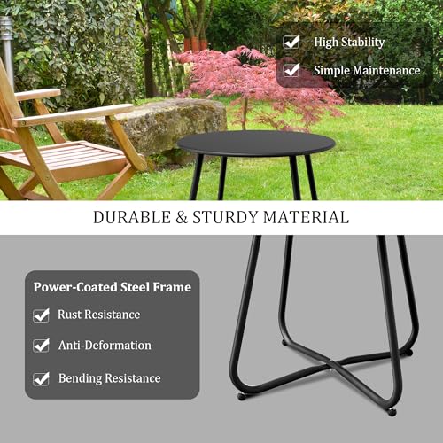 Patio Side Table Waterproof Round Metal Steel Weather Resistant Portable Outdoor and Indoor End Table for Garden Balcony Yard