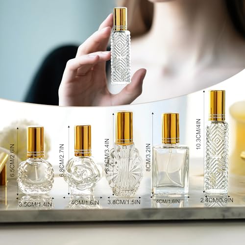 5 Pcs Vintage Glass Empty Perfume Bottles Refillable with Spray (5 Count)