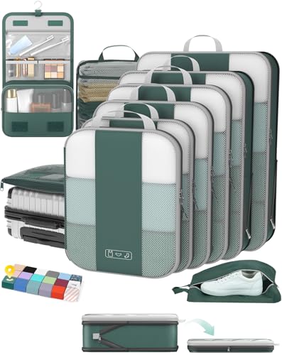 10 Set Compression Packing Cubes for Travel Essentials (Dark Green)