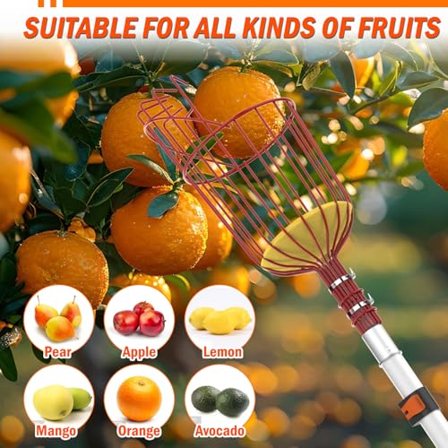 26FT Reach Fruit Picker Pole with Basket Telescoping