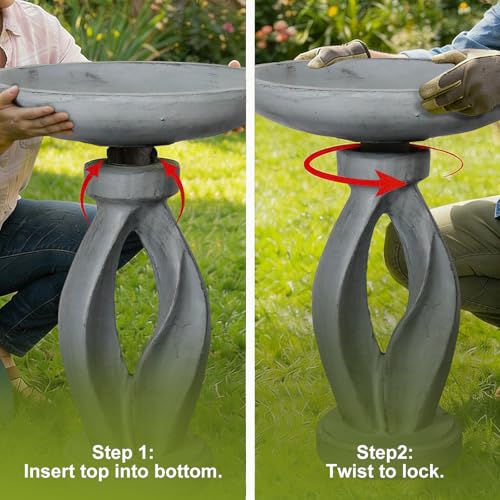 21.85 Inch Tall Pedestal Bird Bath (Gray)