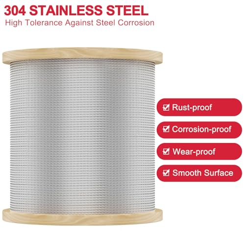 3 8 Stainless Steel Cable with 7x19 Strands and 12000lbs Breaking Strength 304 Stainless Steel Wire Rope for Aircraft Cable 150FT (150 Foot)