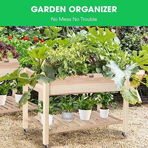 Raised Garden Bed with Legs & Wheels Outdoor Wood 46x24x32 Mobile