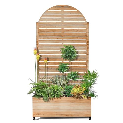 15.7"×70.9"×35.4" Metal Raised Garden Bed with Trellis and Wheels