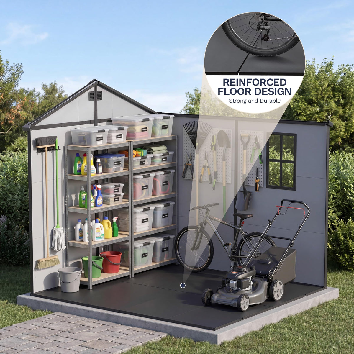 8x8FT Resin Outdoor Storage Shed with Floor (8x8FT / Light Gray)