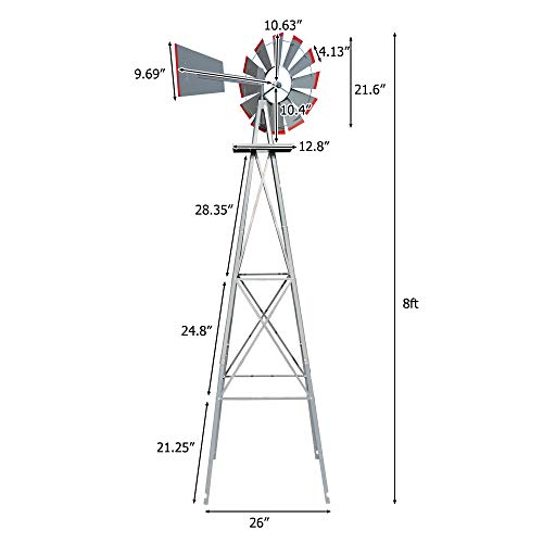 8FT Ornamental Windmill Backyard Garden Decoration Weather Vane