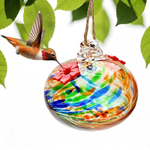 3in Glass Hummingbird Feeder Hanging Feeder with 2 Feeding Port for Outside (F)