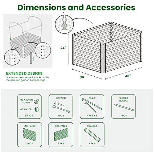 Galvanized Raised Garden Bed Box Outdoor 24" Tall Raised Garden Beds Outdoor Garden Planter Raised Beds for Gardening Outdoor Raised Metal Raised Garden Beds for Vegetables 48"X36"X24"