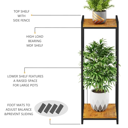 2 Tier Rustic Brown Plant Stand Indoor 34" Tall Metal Wood