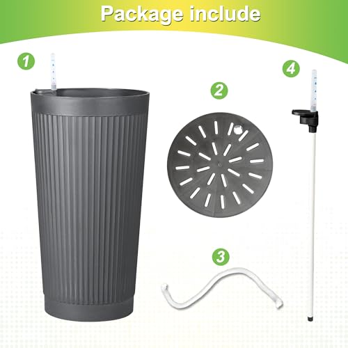 Set of 2 Large Round Tall Planter for Indoor or Outdoor 24" Flower Pots for Porch (Round Ribbed Gray / 24")