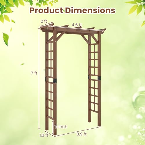 7FT Wood Garden Arbor Trellis (55''W x 85''H / Dark Brown)