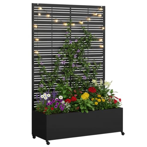 Metal Planter Box with Trellis Privacy Screen (Black line / 73"x 47"x 16")