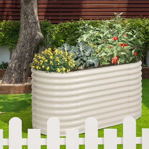 2-in-1 Modular Aluzinc Metal Raised Garden Bed, 63" L x 32" W x 32" H, Outdoor Planter Box for Vegetables, Flowers, and Herbs, Beige
