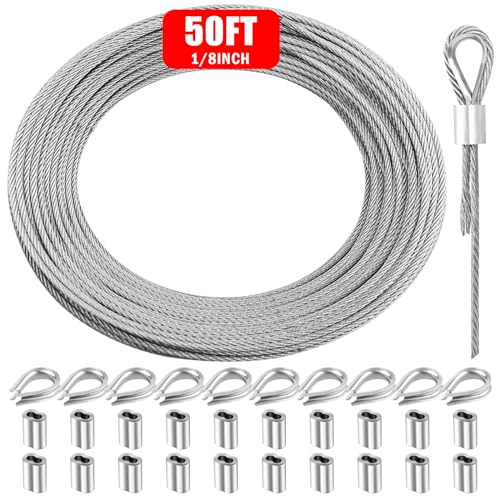 Metal Wire 1 8 Inch Galvanized Carbon Steel Aircraft Cable 7x7 50FT (50 Foot)