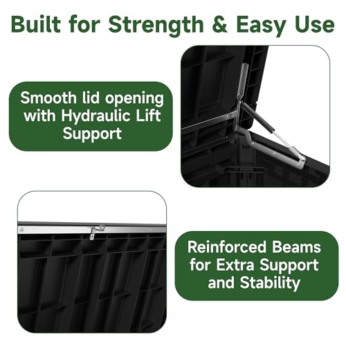 280 Gal Waterproof Deck Box Outdoor Storage Box Black