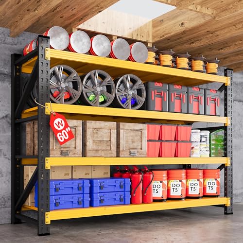 60” Wide Heavy Duty Metal Garage Shelving (Black Yellow / 60"Wx24"Dx70" H)