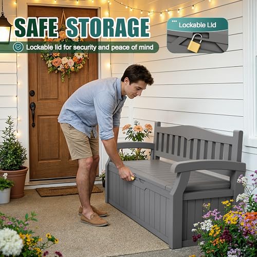 80 Gallon Storage Bench Deck Box Waterproof&Lockable