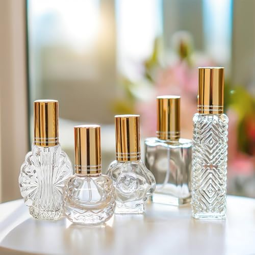 5 Pcs Vintage Glass Empty Perfume Bottles Refillable with Spray (5 Count)