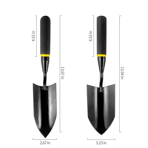 2-in-1 Trowel and Transplanter Gardening Tool Set, Outdoor Hand Tools, with Non-Slip Handle and Protective Blade Covers, Ideal Gardening Gifts for All (Black) (2 Count)
