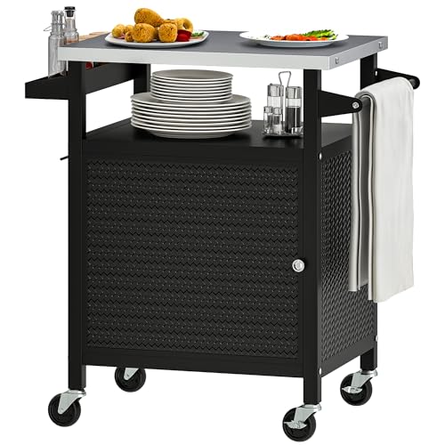Outdoor Grill Table (Black / 32.3"L x 20.3"W x 36.2"H)
