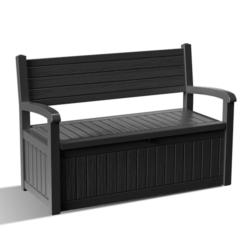 80 Gallon Outdoor Storage Bench Lockable Deck Box Outdoor Storage Box Waterproof for Patio (Black Srtipe / 80 Gallon)