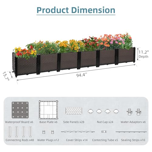 Large Raised Planter Box Outdoor Self Watering 94.4"x15.7"x14.2"