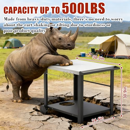 Grill Table Stand with Wheels (24.4 x 38.3 x 30.9 inches)