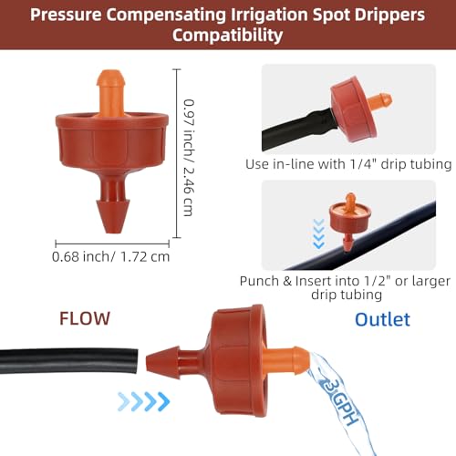 30PCS 3 GPH Pressure Compensating Drip Irrigation Spot Watering Drippers