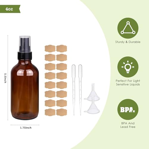4oz Amber Glass Spray Bottles Mist Sprayer Set of 24 (24 Count)