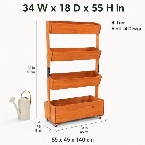 4 Tier Wooden Vertical Raised Garden Bed Outdoor with Wheels (Brown / W33.5× D18× H55in)