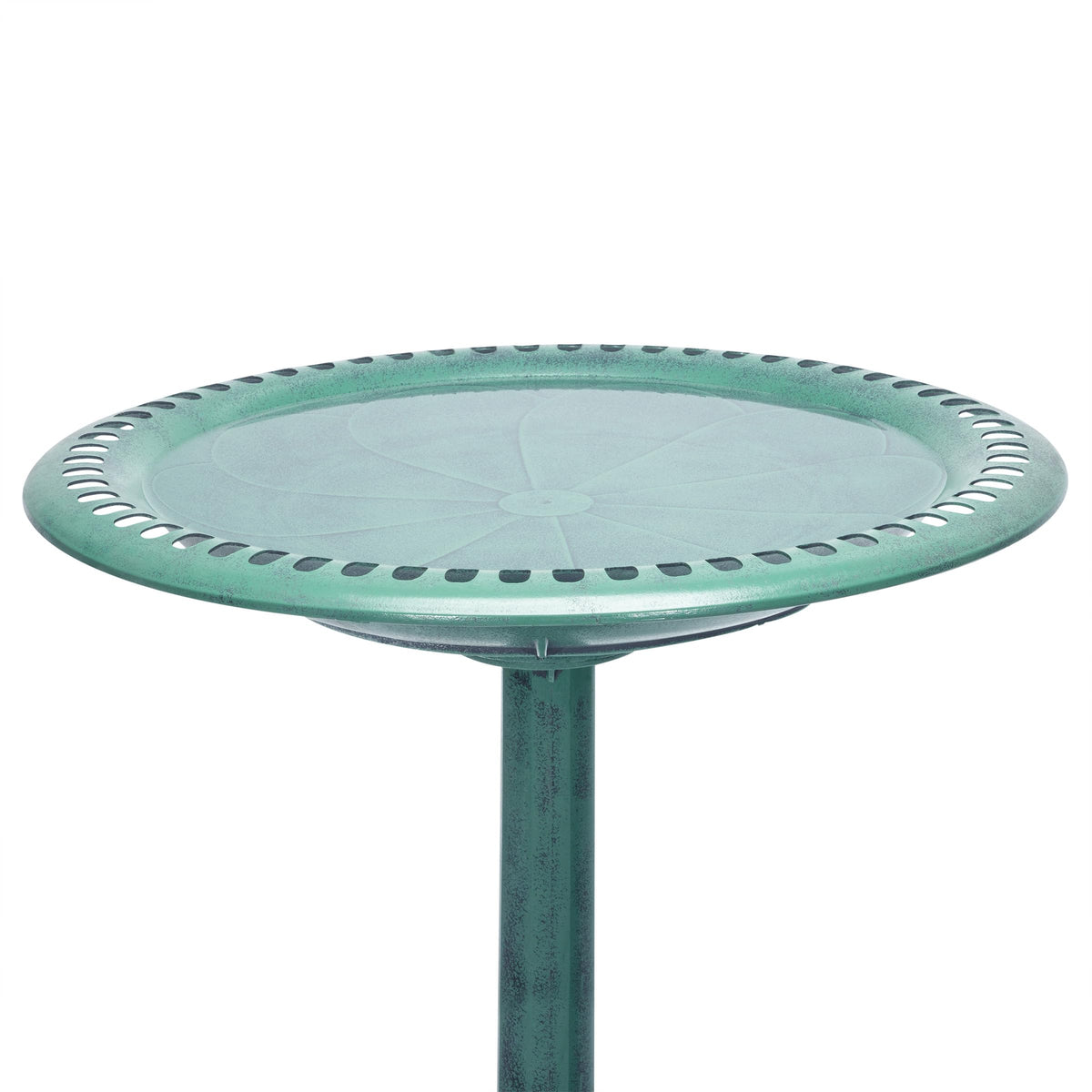 TEC116 Outdoor Aged Green Pedestal Birdbath with Scrollwork