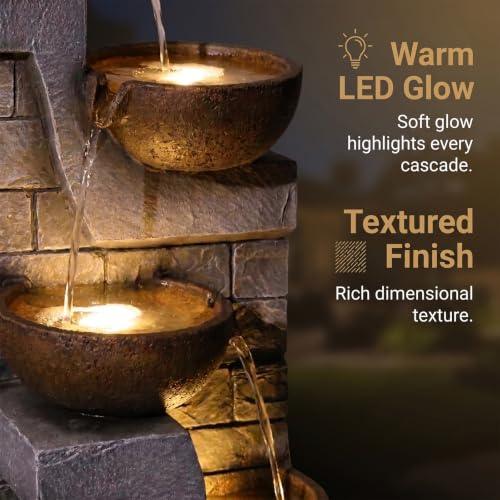 42" Tall Outdoor Fountain with LED Lights (Gray-42)