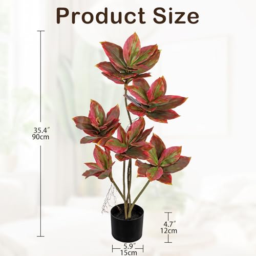 Artificial Tree 2.95Ft Faux Agave Plant Fake Tropical Yucca Palm Tree with 6 Heads in Pot Fake Dracaena Plants Tree for Home Decor Modern Office House Decoration Housewarming Gift Pink (6 Count)