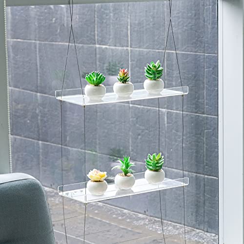 2 Tier Acrylic Window Boxes Plant Shelves for Window of Kitchen (Clear / 2-Tier)