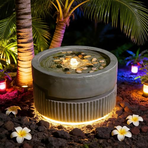Small Modern Outdoor Water Fountain with Warm Led Light (6.1-Gray / 6.1-gray)