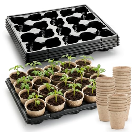 3.15 Inch Peat Pots 100 Pcs with 20 Cell Seedling Trays 5 Pcs (5 Count)