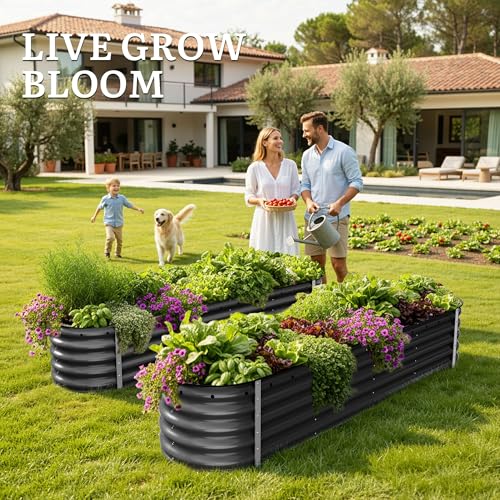 8x2x1.5ft Galvanized Oval Raised Garden Bed (8x2x1.5ft / Black)