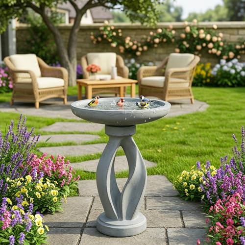 21.85 Inch Tall Pedestal Bird Bath (Gray)