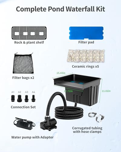 Pond Waterfall with 42W DC 1200GPH Pond Pump (Up to 3200 Gallons)