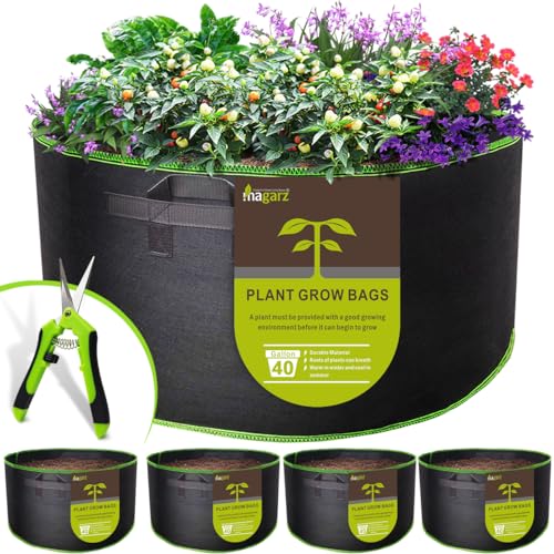 4 Pack 40 Gallon Fabric Flower Pots Garden Felt Grow Bags with Handle (4 Count)