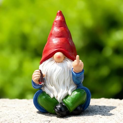 Middle Finger Gnome Statue 6.3in (Cigar Gnome)