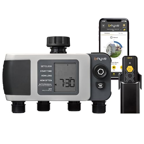 B-hyve XD 4-Port Smart Hose Watering Timer with Wi-Fi Hub - App Controlled Irrigation Timer - Smart WeatherSense Auto Watering - Multi Valve Yard Irrigation System - 24639
